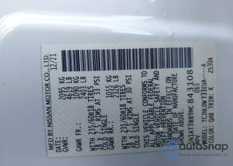 2021 Nissan Rogue Sv Intelligent Awd from USA, damaged, VIN 5N1AT3BB9MC843108